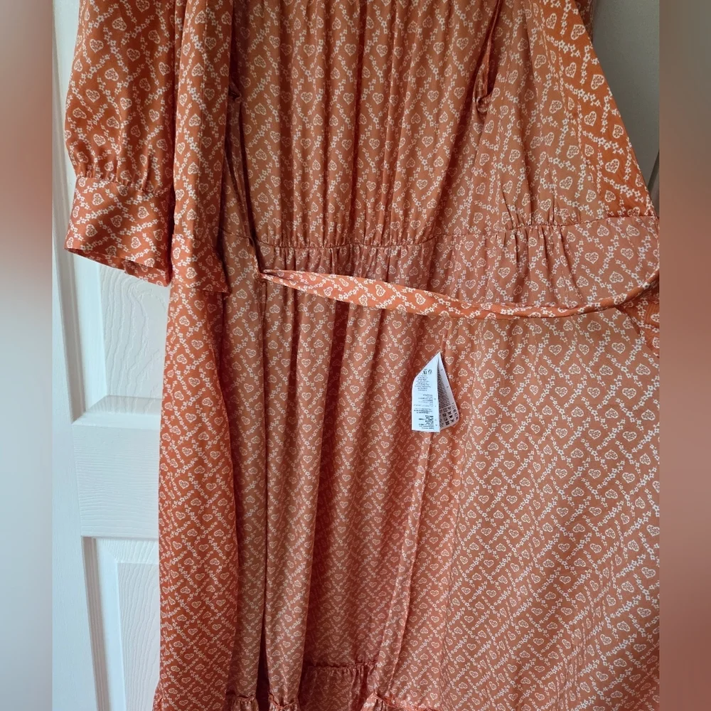 SANDRO Enrika Puff Sleeve Wrap Dress S Heart Print Orange $415 Romantic Luxury - Picture 7 of 12